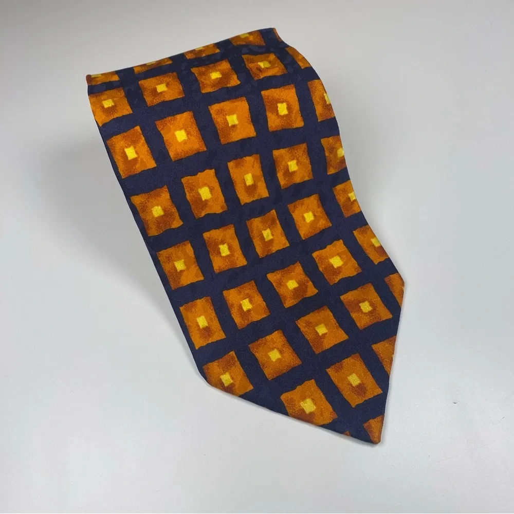 Orange &‎ Navy Geometric Satori 100% Silk Men's Tie
